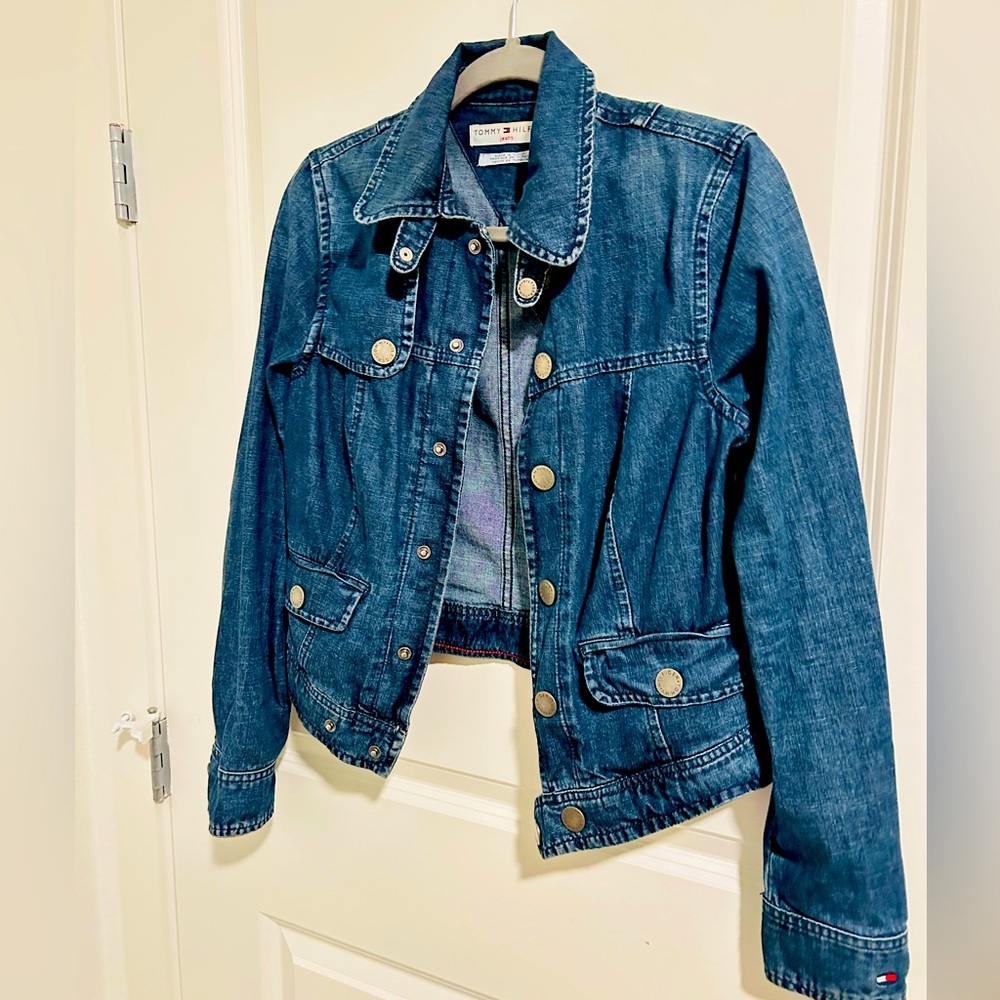 Tommy Hilfiger denim women jacket, sz Small, dark wash jean button up jacket